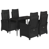 Set da Pranzo da Giardino 5 pz Nero con Cuscini in Polyrattan