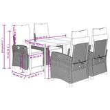 Set da Pranzo da Giardino 5pz con Cuscini in Polyrattan Marrone