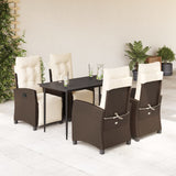 Set da Pranzo da Giardino 5pz con Cuscini in Polyrattan Marrone