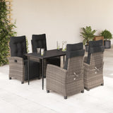 Set da Pranzo da Giardino 5 pz con Cuscini in Polyrattan Grigio