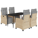 Set Pranzo da Giardino 5 pz con Cuscini Beige Misto Polyrattan