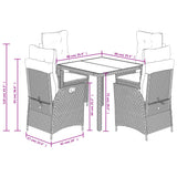 Set da Pranzo da Giardino 5 pz Nero con Cuscini in Polyrattan