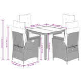 Set da Pranzo da Giardino 5 pz Nero con Cuscini in Polyrattan