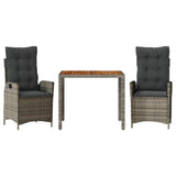 Set da Pranzo da Giardino 3 pz con Cuscini in Polyrattan Grigio