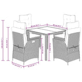 Set da Pranzo da Giardino 5 pz Nero con Cuscini in Polyrattan