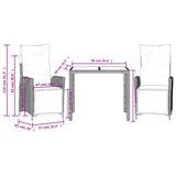 Set da Pranzo da Giardino 3 pz con Cuscini Nero in Polyrattan