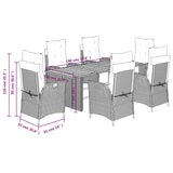 Set da Pranzo da Giardino 7 pz con Cuscini in Polyrattan Grigio