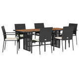 Set da Pranzo da Giardino 7 pz Nero con Cuscini in Polyrattan