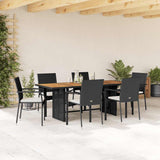 Set da Pranzo da Giardino 7 pz Nero con Cuscini in Polyrattan