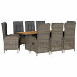 Set da Pranzo da Giardino 9 pz con Cuscini in Polyrattan Grigio