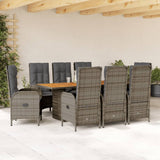 Set da Pranzo da Giardino 9 pz con Cuscini in Polyrattan Grigio