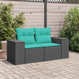 Divano da Giardino con Cuscini a 2 Posti Nero in Polyrattan