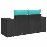 Divano da Giardino con Cuscini a 2 Posti Nero in Polyrattan