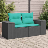 Divano da Giardino con Cuscini a 2 Posti Nero in Polyrattan