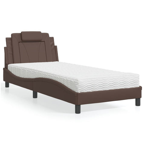 Letto Viana con Materasso Marrone 90x190 cm in Similpelle