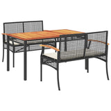 Set da Pranzo da Giardino 3 pz con Cuscini Nero in Polyrattan