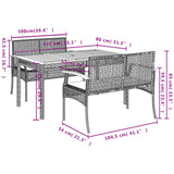Set da Pranzo da Giardino 3 pz con Cuscini Nero in Polyrattan
