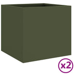 Fioriere 2pz Verde Oliva 32x30x29 cm Acciaio Laminato a Freddo