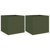 Fioriere da Giardino 2 pz Verde Oliva 32x30x29 cm in Acciaio