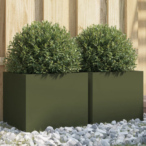 Fioriere da Giardino 2 pz Verde Oliva 32x30x29 cm in Acciaio