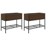 Fioriere Giardino con Ripiani 2pz Marroni 90x40x75cm Polyrattan
