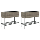 Fioriere Giardino con Ripiani 2pz Grigie 90x40x75cm Polyrattan