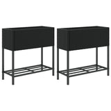 Fioriere da Giardino con Ripiani 2pz Nere 70x28x70cm Polyrattan