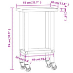 Tavolo da Lavoro Cucina con Ruote 55x30x85 cm in Acciaio Inox