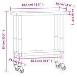Tavolo da Lavoro Cucina con Ruote 82,5x30x85 cm in Acciaio Inox