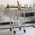 Tavolo da Lavoro Cucina con Ruote 55x55x85 cm in Acciaio Inox