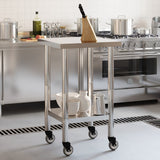 Tavolo da Lavoro Cucina con Ruote 55x55x85 cm in Acciaio Inox