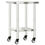 Tavolo da Lavoro Cucina con Ruote 55x55x85 cm in Acciaio Inox