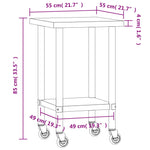 Tavolo da Lavoro Cucina con Ruote 55x55x85 cm in Acciaio Inox