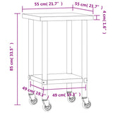 Tavolo da Lavoro Cucina con Ruote 55x55x85 cm in Acciaio Inox