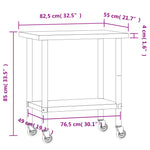 Tavolo da Lavoro Cucina con Ruote 82,5x55x85 cm in Acciaio Inox