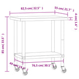 Tavolo da Lavoro Cucina con Ruote 82,5x55x85 cm in Acciaio Inox