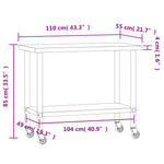Tavolo da Lavoro Cucina con Ruote 110x55x85 cm in Acciaio Inox