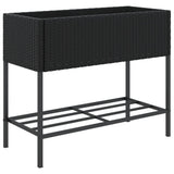 Fioriera da Giardino con Ripiano Nera in Polyrattan