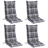Cuscini Sedia Schienale Alto 4 pz Quadri Grigio Tessuto Oxford