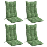 Cuscini Sedia Schienale Alto 4 pz Motivo Foglie Tessuto Oxford