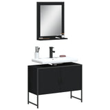 Set Mobili da Bagno 2 pz Nero in Legno truciolato