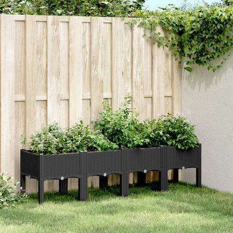 Fioriera da Giardino con Gambe Nera 160x40x42 cm in PP