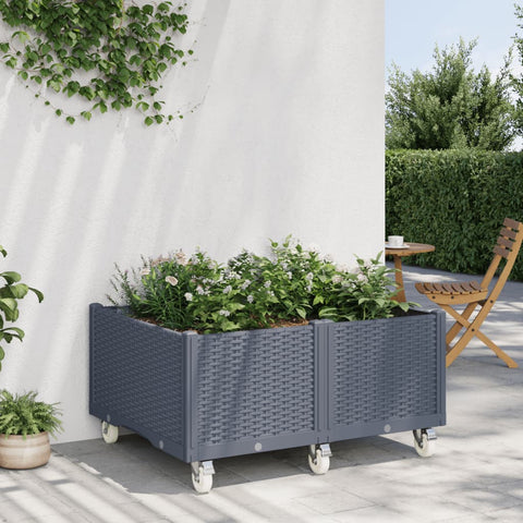 Fioriera da Giardino con Ruote Grigio Blu 100x80x54 cm in PP