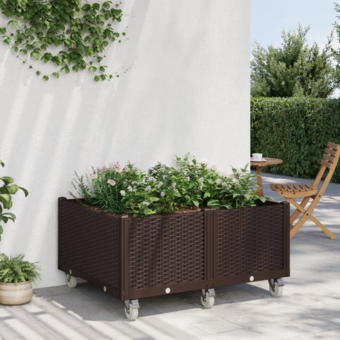 Fioriera da Giardino con Ruote Marrone 100x80x54 cm in PP