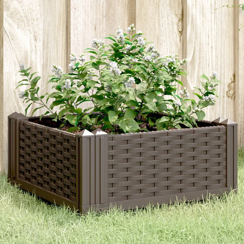 Fioriera da Giardino con Picchetti Marrone 42,5x42,5x28,5 cm PP