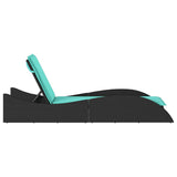 Lettino prendisole con cuscino nero 60x205x73 cm in polyrattan