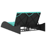 Lettino prendisole con cuscini nero 114x205x73 cm in polyrattan