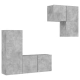 Mobili TV a Muro con LED 4pz Grigio Cemento Legno truciolato
