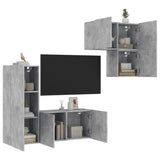 Mobili TV a Muro con LED 4pz Grigio Cemento Legno truciolato