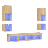 Mobili TV a Muro con LED 8pz Rovere Sonoma Legno truciolato